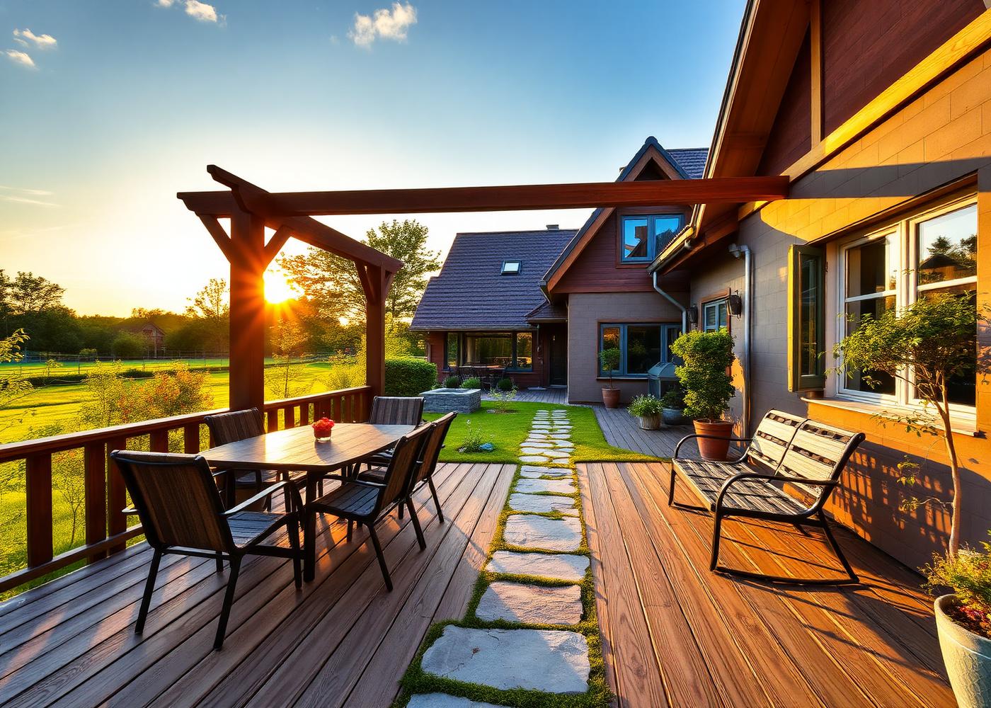 Neu gebaute Terrasse mit Pergola