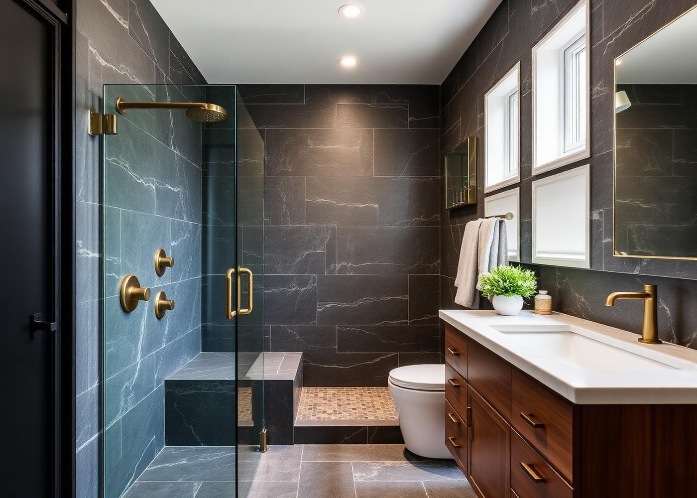 Modernisiertes Badezimmer mit Naturstein